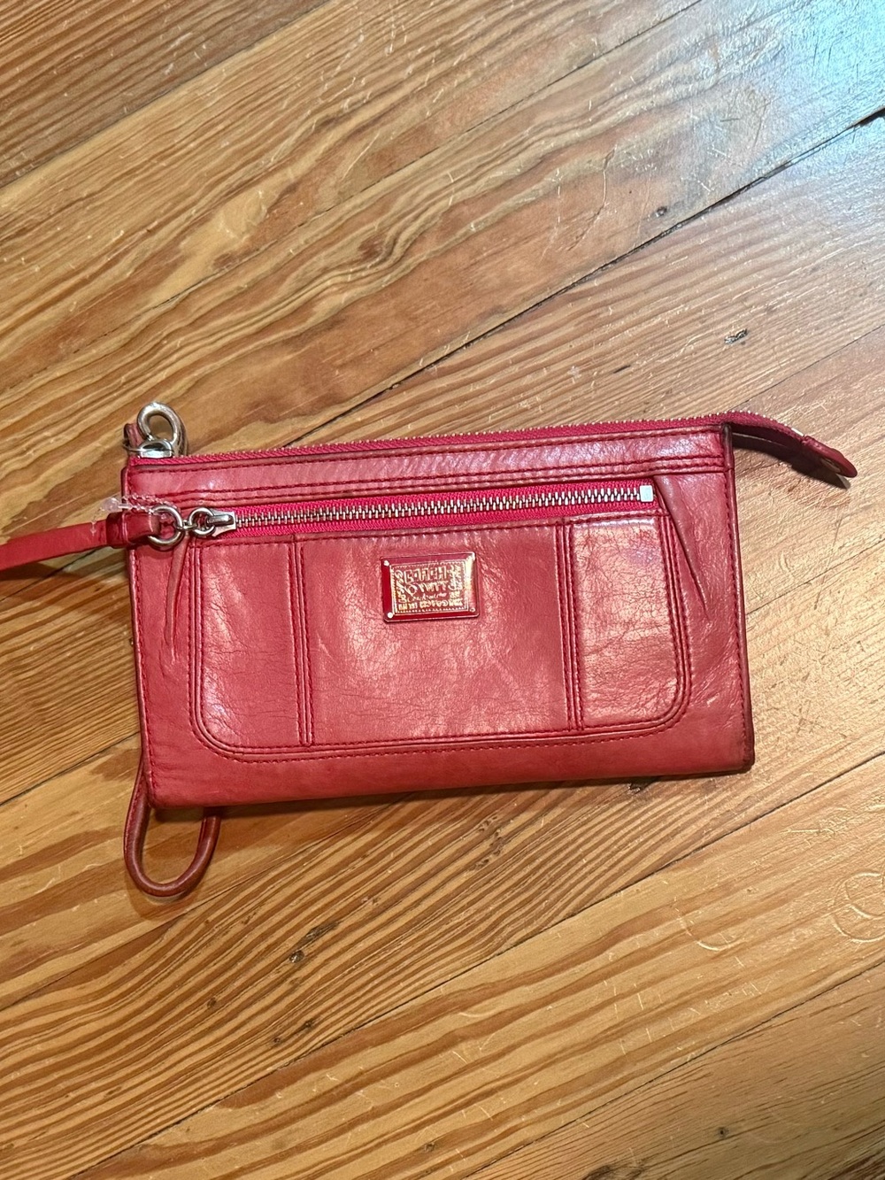 Coach Poppy Red Leather Wristlet Clutch with Front Zip Pocket